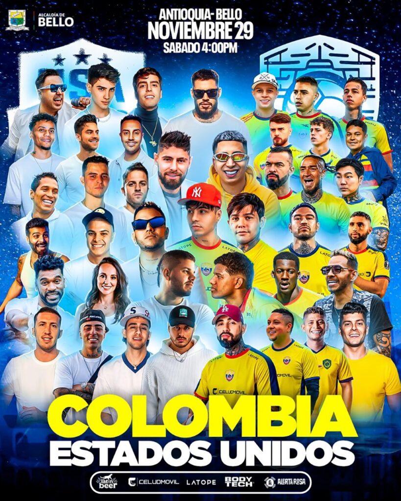 40 reconocidos creadores de contenido de Colombia y Estados Unidos disputarán un partido amistoso