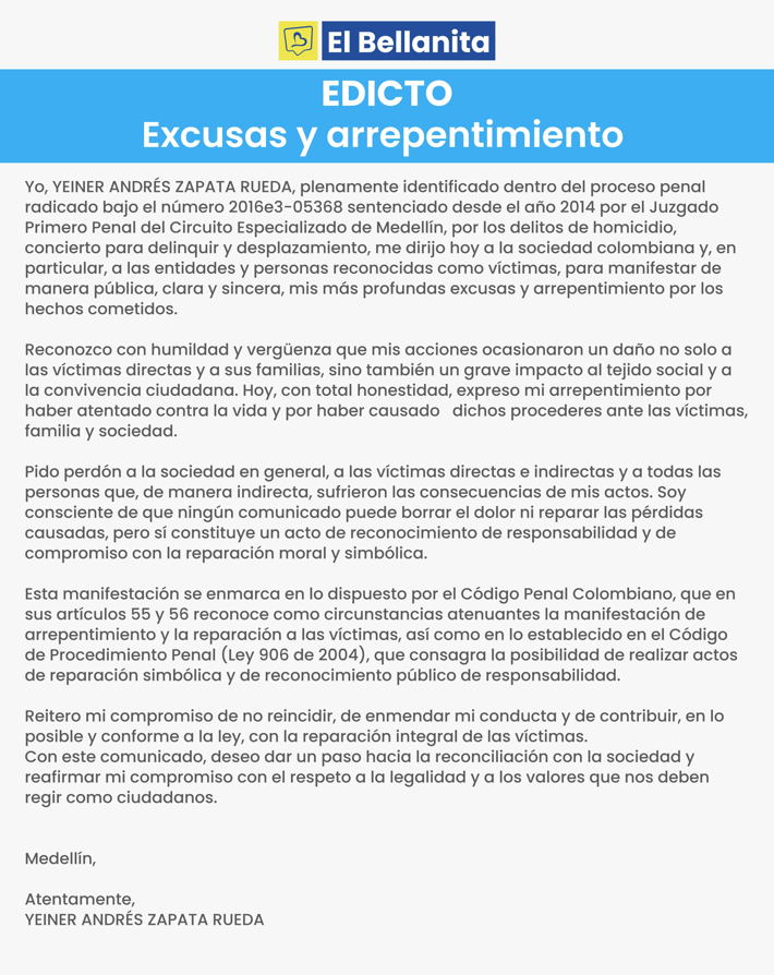 Edicto excusas y arrepentimiento
