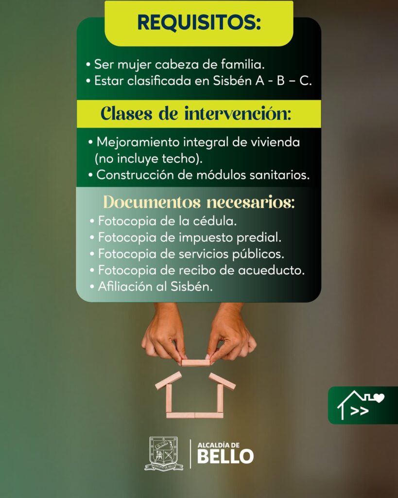 Desde este 23 de febrero, madres rurales de Bello podrán acceder a mejoramiento de sus viviendas