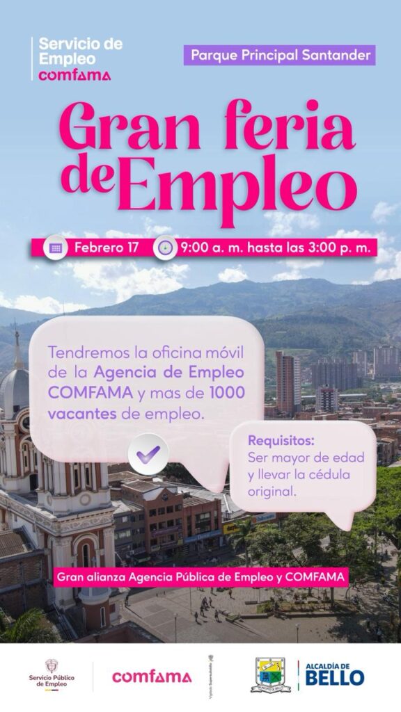 Prepare su hoja de vida: este 17 de febrero habrá feria de empleo en el Parque Principal Santander